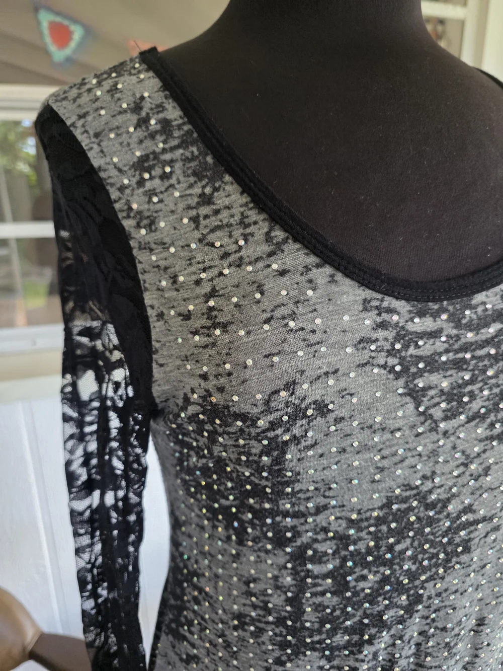 Vintage Y2K Vocal Bling Baddie Black and Gray Long Sleeve Tee Lace Indie Sleeze